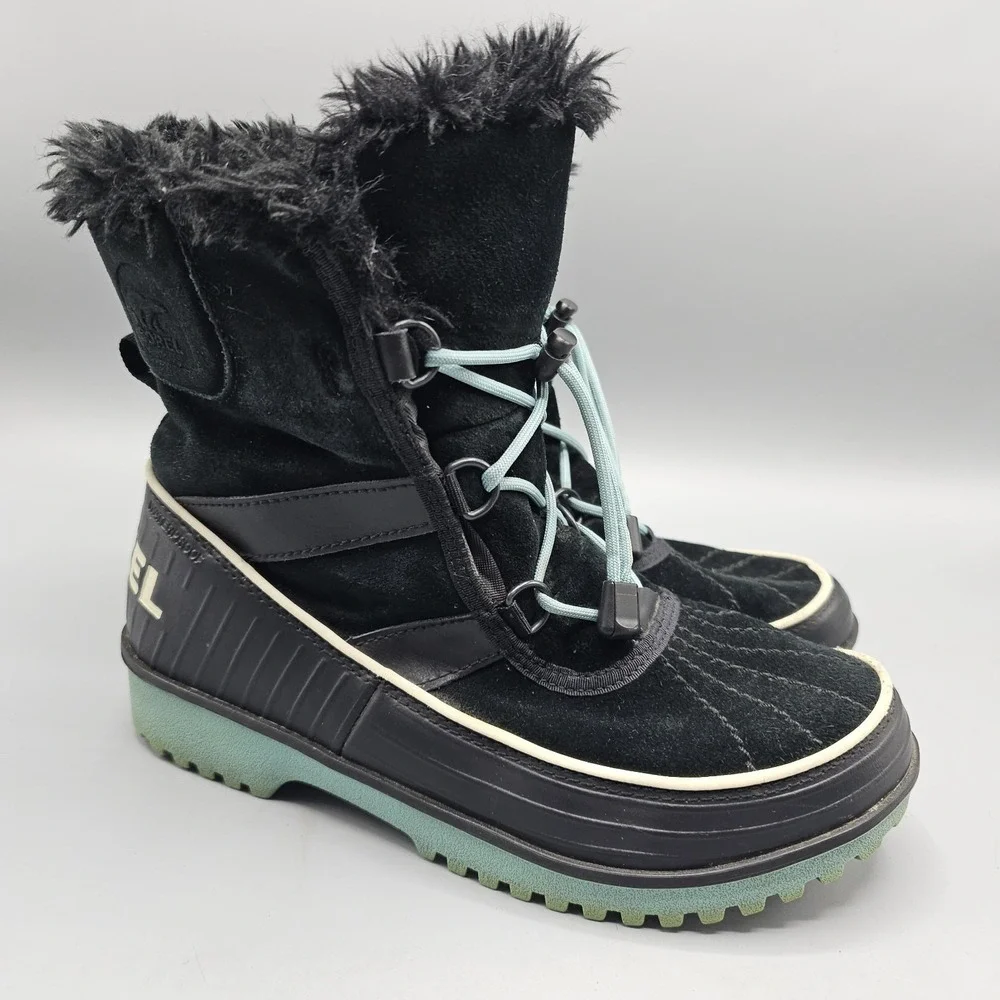 Sorel Tivoli II Black Suede Snow‎ Boot Women's Size 6 Faux Fur